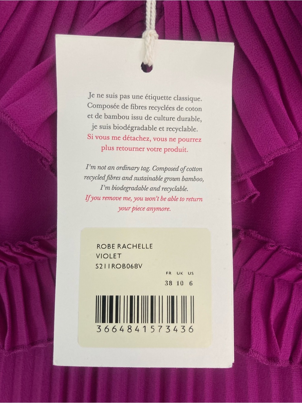 Sezane Rachelle Dress Pleated Ruffle V-Neck Midi in Violet size 38 - Picture 6 of 7